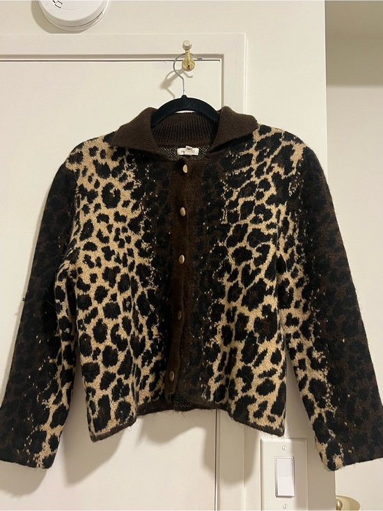 Pilcro Sweaters - Pilcro Leopard-Print Button Front Jacket - Brown, Beige